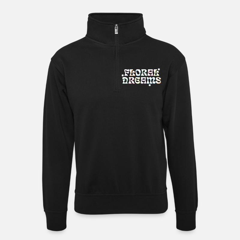 Floral Dreams Retro Style - Unisex Pullover mit Zip-Kragen - Schwarz