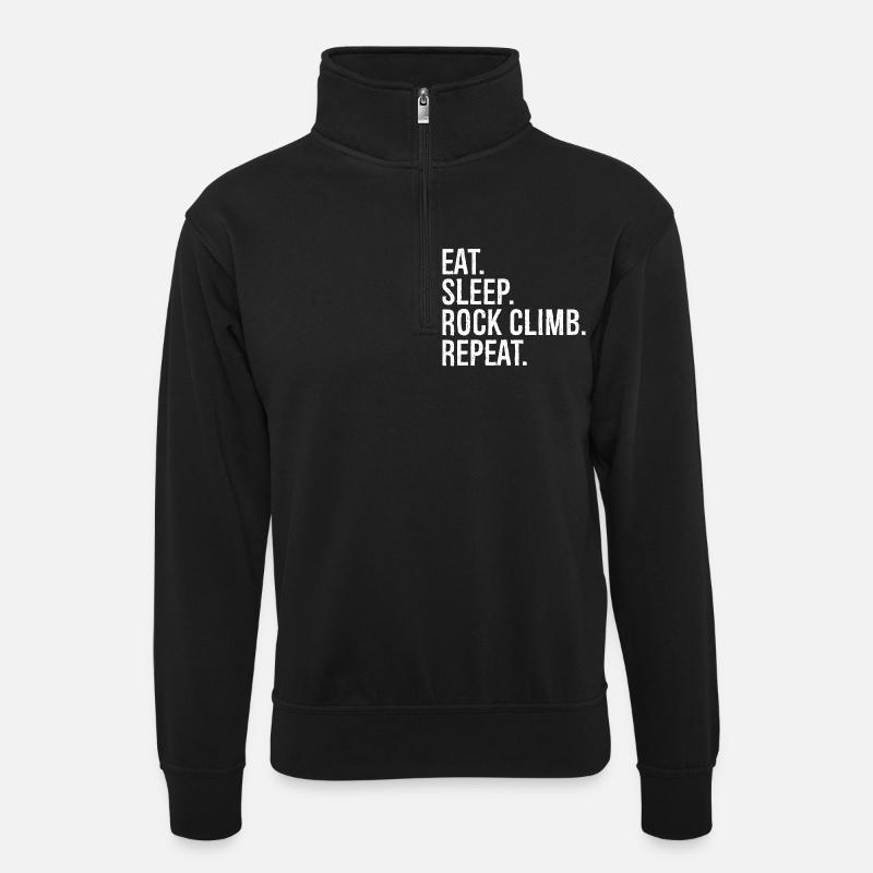 Eat Sleep Rock Climb Repeat - Unisex sweater with zip collar - black