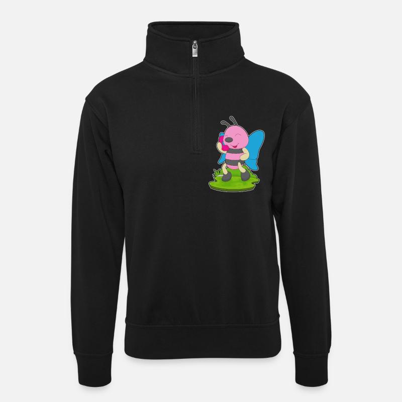 Téléphone papillon - Sweat col montant zippé unisexe - noir