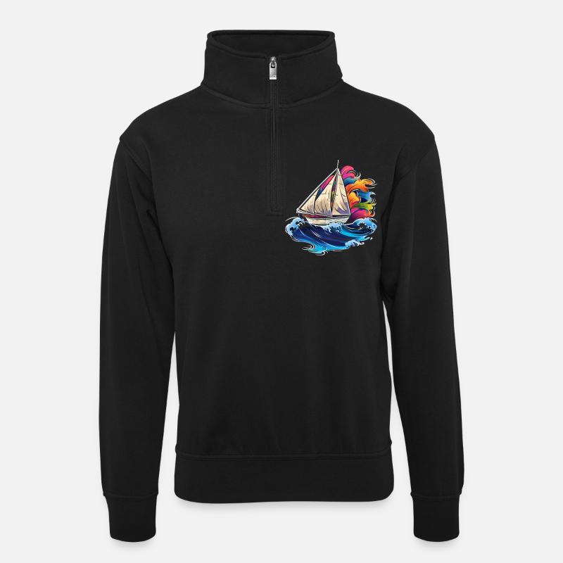 Segeln Synthwave - Unisex Pullover mit Zip-Kragen - Schwarz