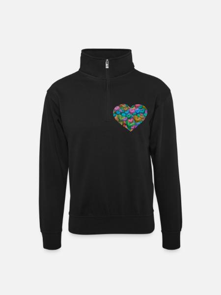 Coeurs Coeurs Saint-Valentin - Sweat col montant zippé unisexe - noir