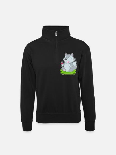 Wolf Red Wine - Unisex sweater with zip collar - black