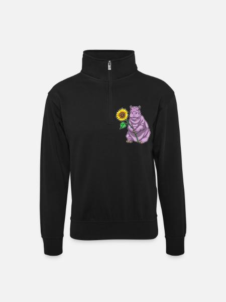 Hippopotame Tournesol - Sweat col montant zippé unisexe - noir
