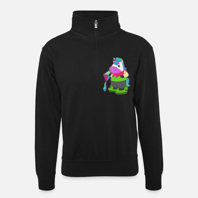 Einhorn Drachenfliegen Drachen - Unisex Pullover mit Zip-Kragen - Schwarz