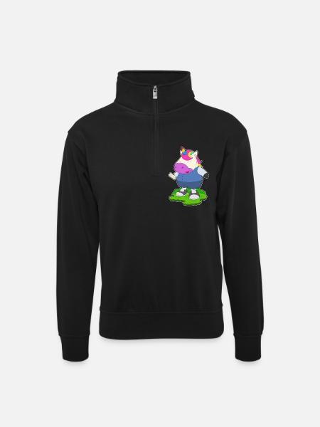 Einhorn Brief - Unisex Pullover mit Zip-Kragen - Schwarz