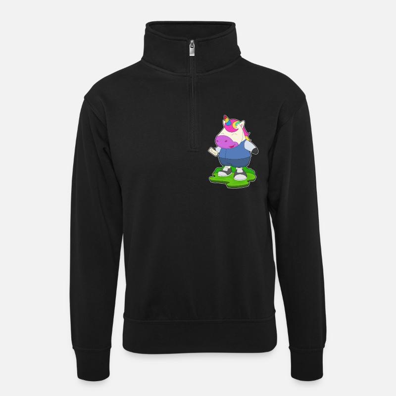 Einhorn Brief - Unisex Pullover mit Zip-Kragen - Schwarz