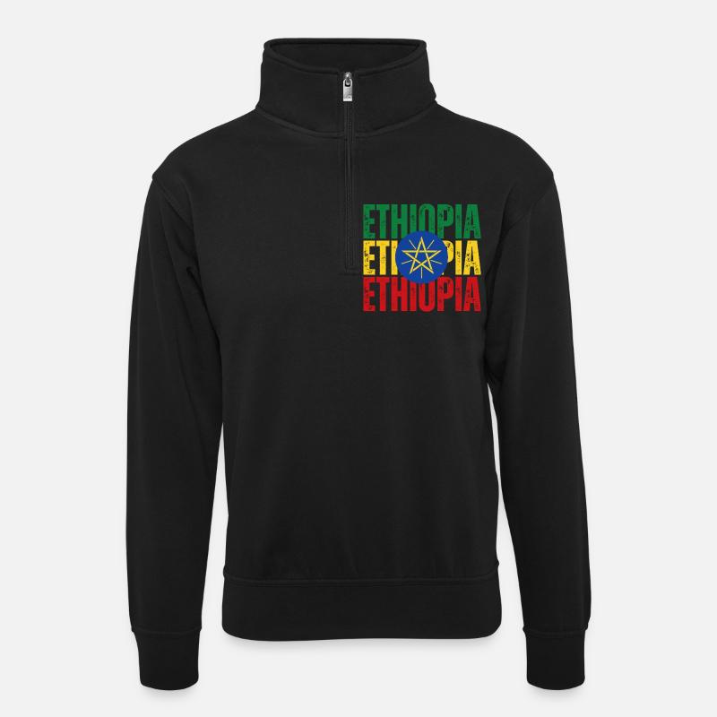 Äthiopische Flagge, Äthiopischer Stolz - Unisex Pullover mit Zip-Kragen - Schwarz