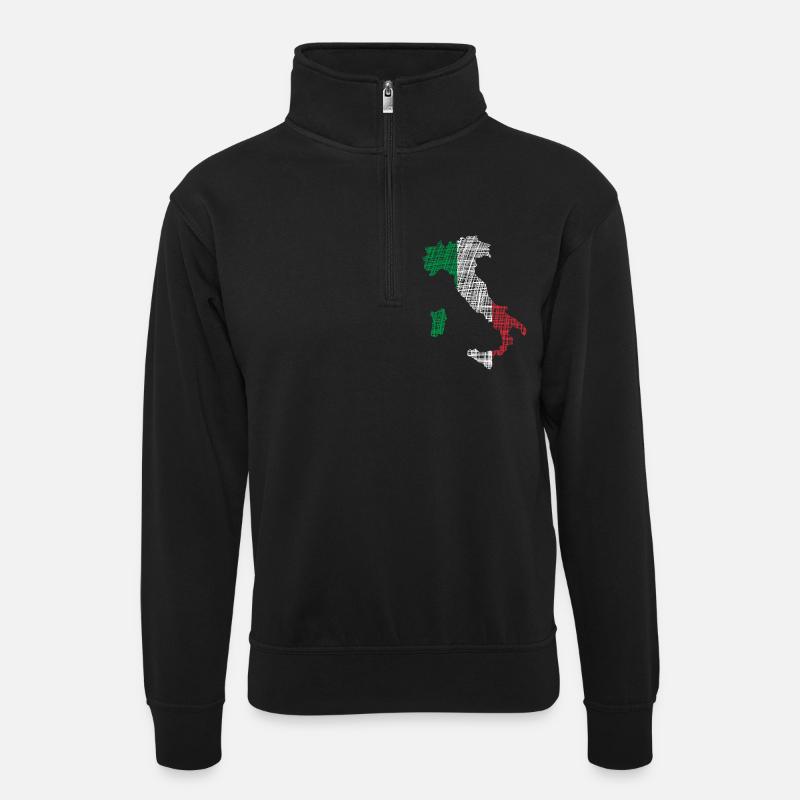 Italien - Unisex Pullover mit Zip-Kragen - Schwarz