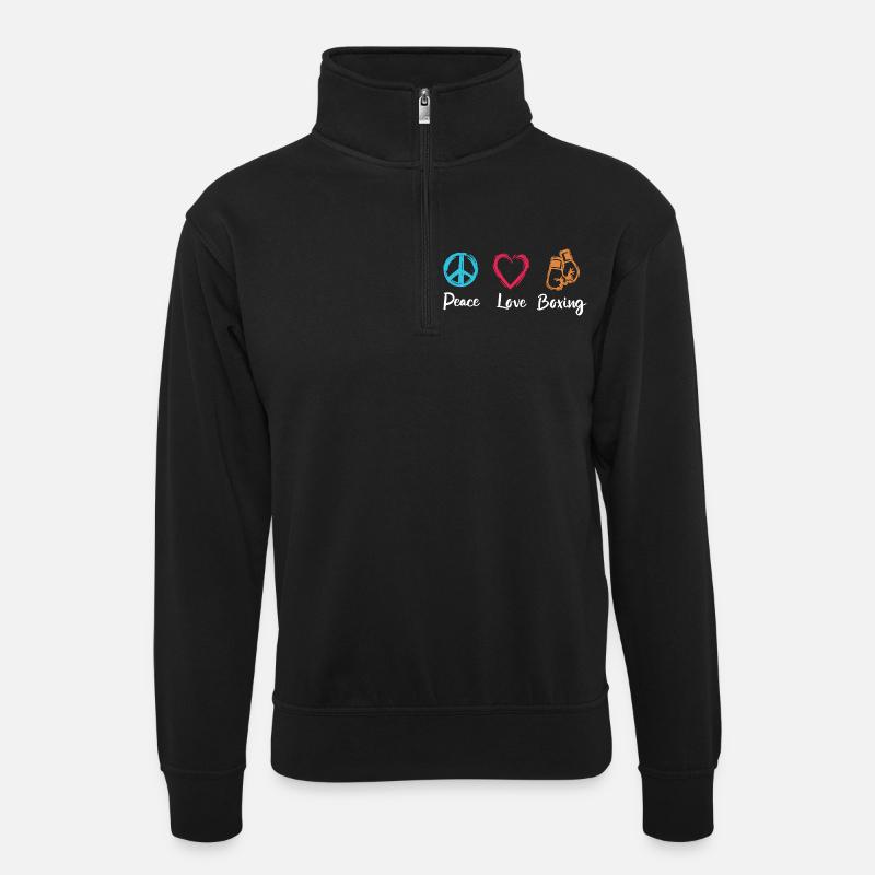 Frieden Liebe Boxen - Unisex Pullover mit Zip-Kragen - Schwarz