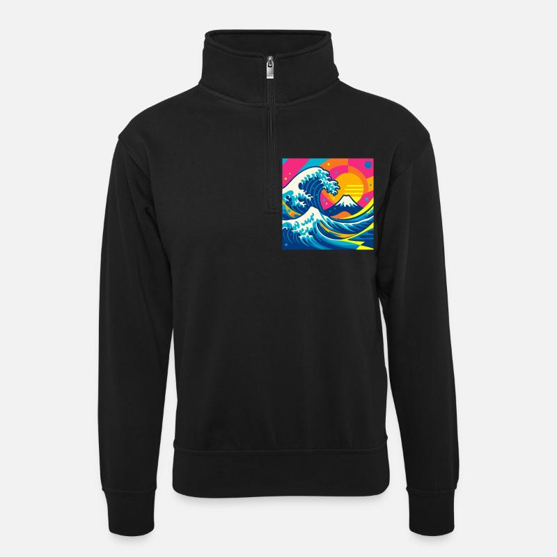 Die (fast) weise Welle - Unisex Pullover mit Zip-Kragen - Schwarz