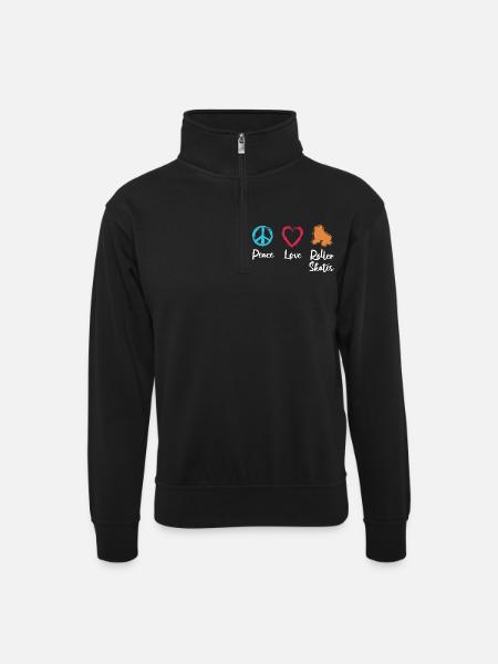 Frieden Liebe Rollerskates - Unisex Pullover mit Zip-Kragen - Schwarz