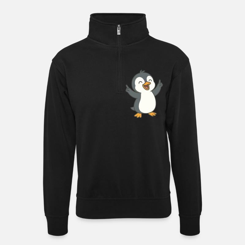 Dancing Penguin - Unisex sweater with zip collar - black
