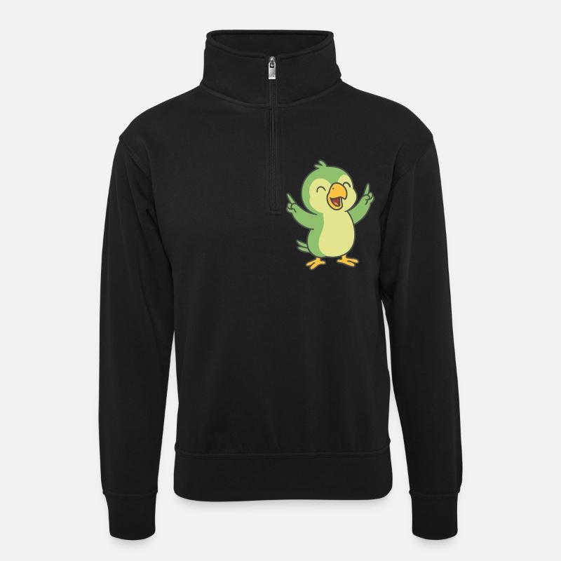 Party-Papagei - Unisex Pullover mit Zip-Kragen - Schwarz