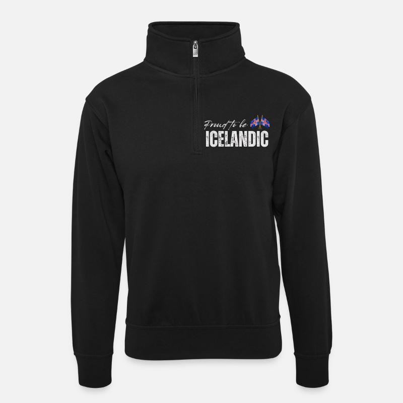 Isländisch stolz, ich liebe Island - Unisex Pullover mit Zip-Kragen - Schwarz