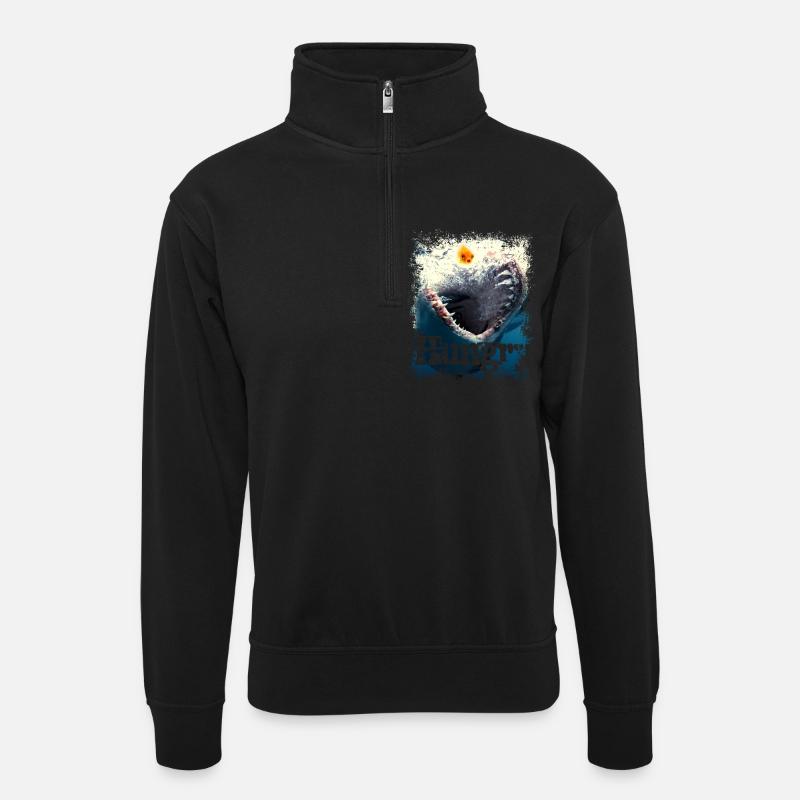 Hungriger Moment - Unisex Pullover mit Zip-Kragen - Schwarz