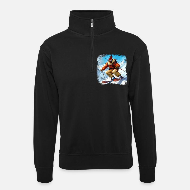 Ski Hühner - Unisex Pullover mit Zip-Kragen - Schwarz