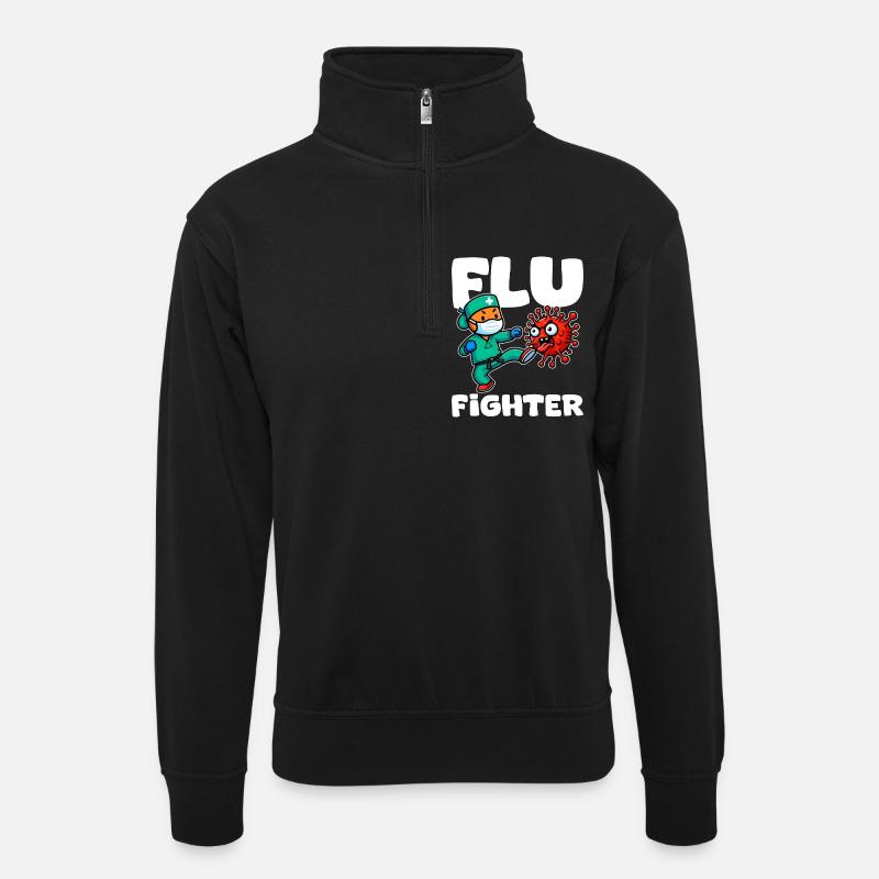FLU FIGHTER - KRANKENSCHWESTER GESCHENK - Unisex Pullover mit Zip-Kragen - Schwarz