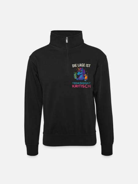 Lustiges Trinker Design Einhorn - Unisex Pullover mit Zip-Kragen - Schwarz