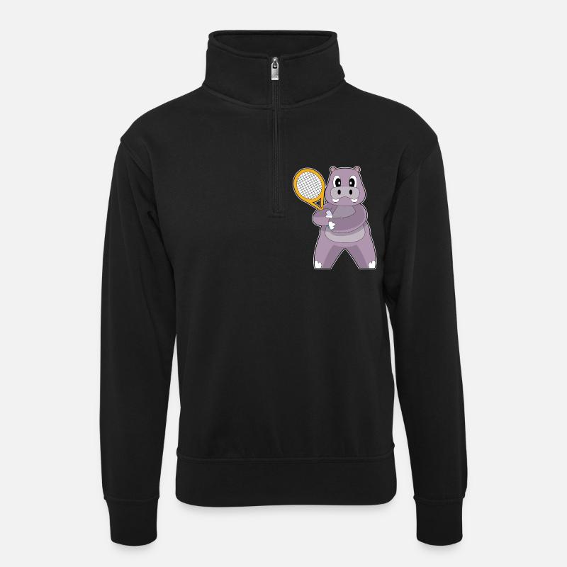 Nilpferd TennisTennisschläger - Unisex Pullover mit Zip-Kragen - Schwarz