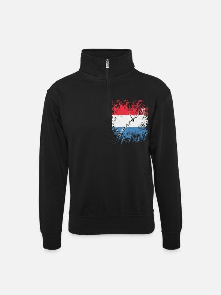 Luxembourg grunge flag, I love Luxembourg - Unisex sweater with zip collar - black