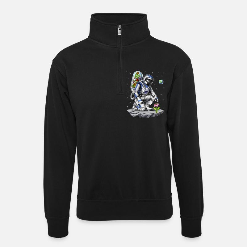 Space Astronaut Botanist - Unisex sweater with zip collar - black