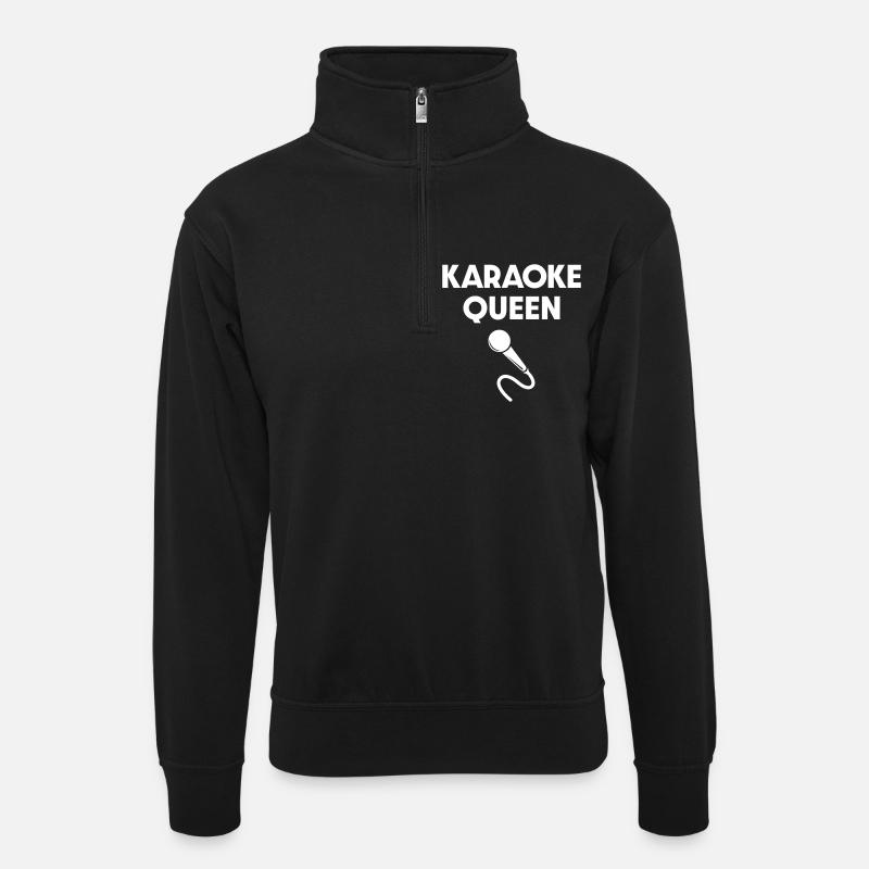 Karaoke Queen Microphone - Unisex sweater with zip collar - black
