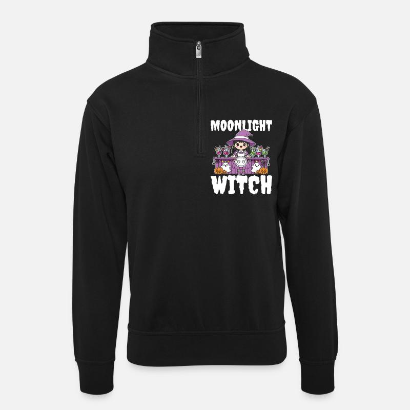 MOONLIGHT WITCH - WITCH HALLOWEEN - Unisex sweater with zip collar - black