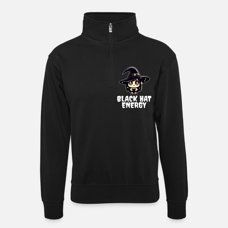 BLACK HAT ENERGY - WITCH HALLOWEEN - Unisex sweater with zip collar - black