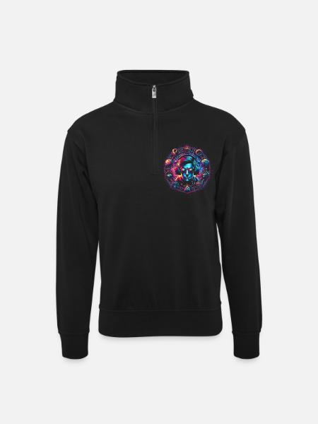 Neon Cyber Gaming Salbei Design - Unisex Pullover mit Zip-Kragen - Schwarz