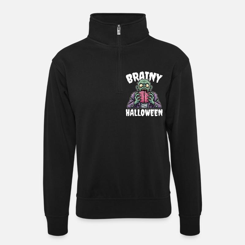 BRAINY HALLOWEEN - ZOMBIE HALLOWEEN - Unisex sweater with zip collar - black