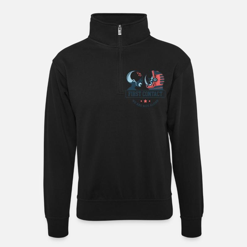 alien_astronaut_first_contact - Unisex Pullover mit Zip-Kragen - Schwarz