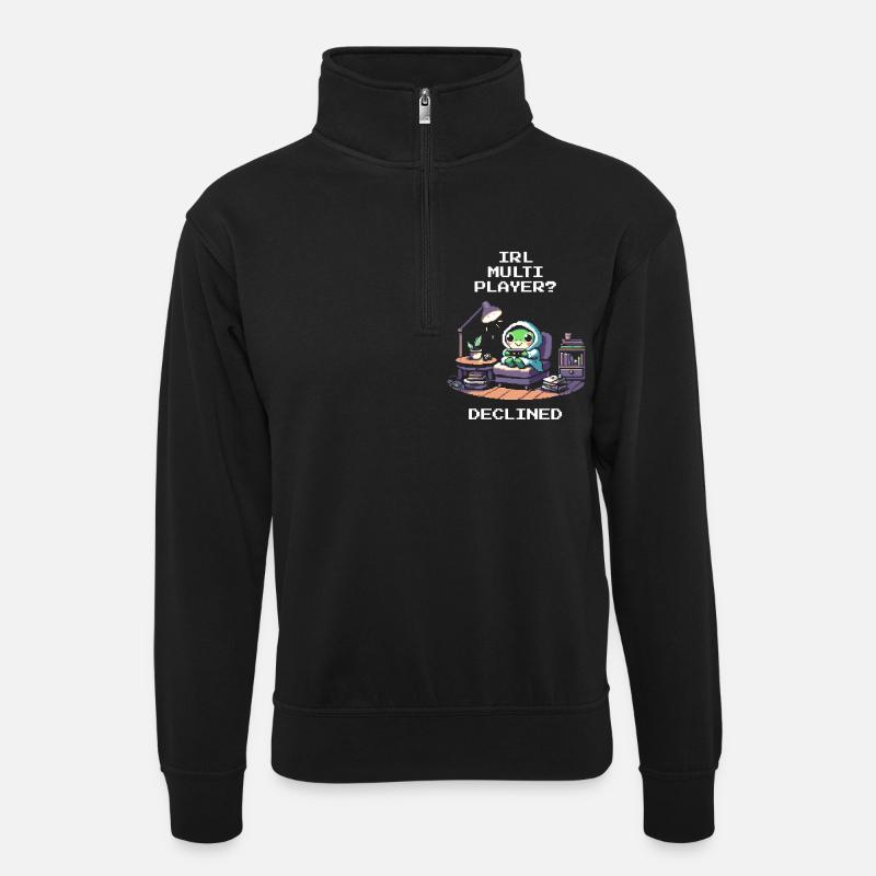 IRL-Multiplayer: abgelehnt | Introvertiert Humor - Unisex Pullover mit Zip-Kragen - Schwarz