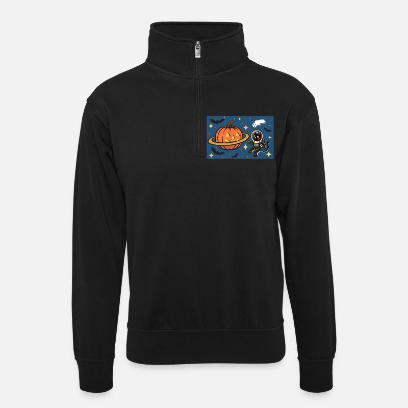 Halloween-Planet - Unisex Pullover mit Zip-Kragen - Schwarz