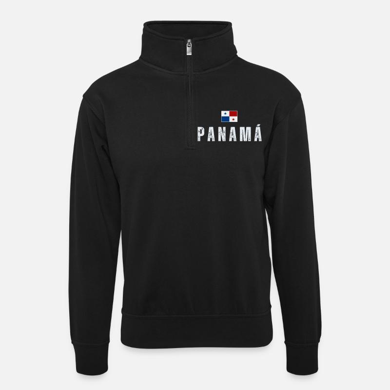 Panama Flagge, I Love Panama - Unisex Pullover mit Zip-Kragen - Schwarz