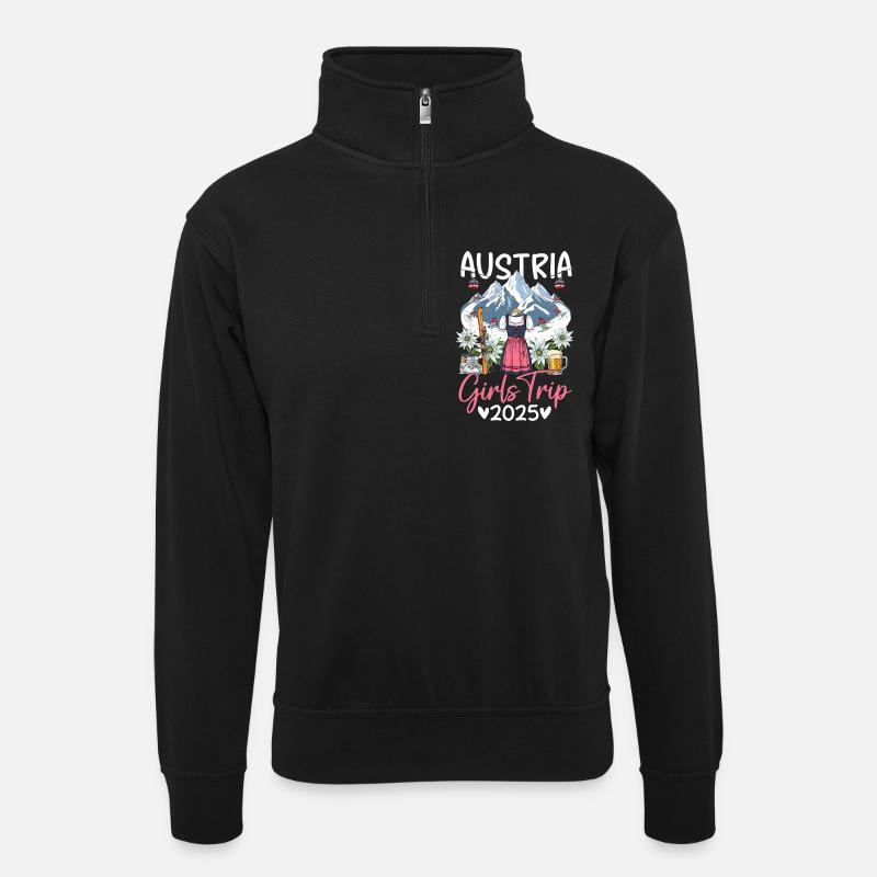 Austria Girls Trip 2025 - Unisex Pullover mit Zip-Kragen - Schwarz