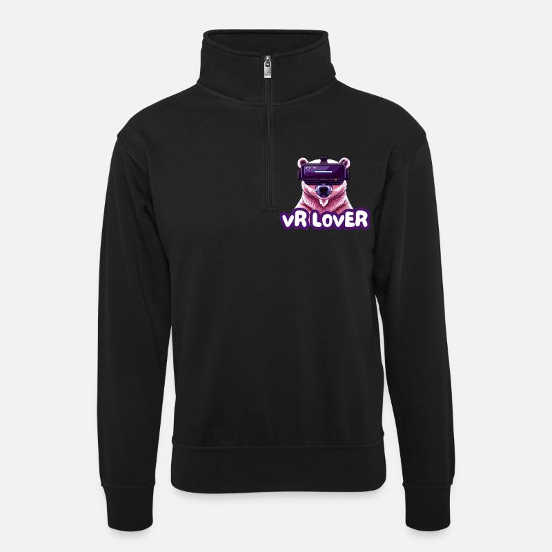 VR Bär mit Virtual Reality Brille - Unisex Pullover mit Zip-Kragen - Schwarz