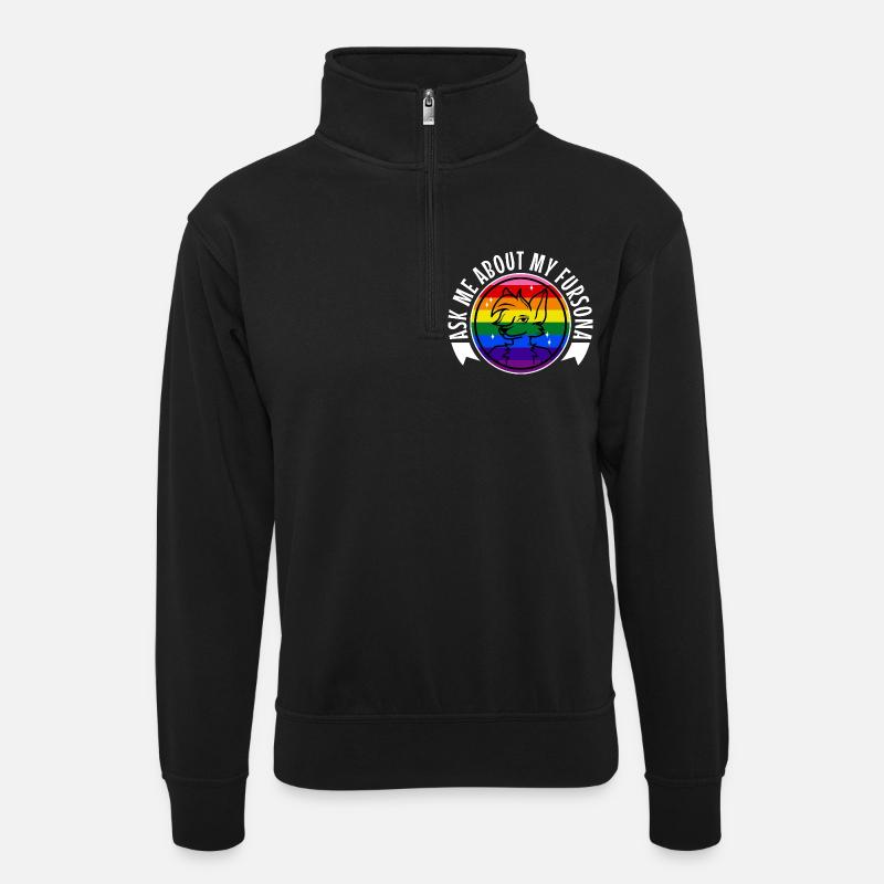 Ask me about my Fursona - Unisex Pullover mit Zip-Kragen - Schwarz