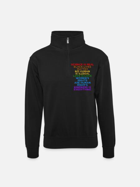 Social Justice Love Equality Human Rights - Unisex sweater with zip collar - black