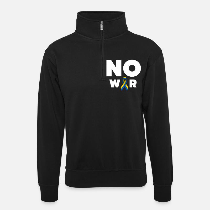 No War Text mit ukrainischer Solidaritätsschleife - Unisex Pullover mit Zip-Kragen - Schwarz