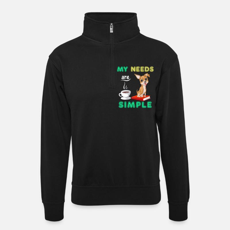 Chihuahua Kaffee Lesung - Unisex Pullover mit Zip-Kragen - Schwarz