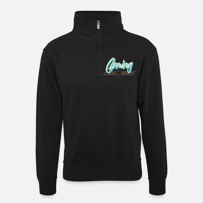 Gaming - Unisex Pullover mit Zip-Kragen - Schwarz