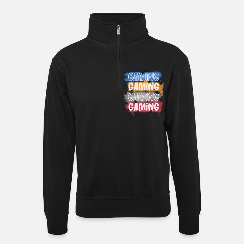 Gaming - Unisex Pullover mit Zip-Kragen - Schwarz
