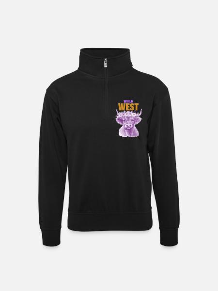 WILD WEST COW VIOLET - Unisex sweater with zip collar - black