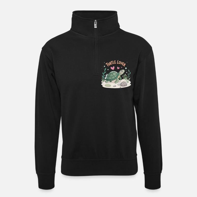Schildkröte in Liebe Illustration - Unisex Pullover mit Zip-Kragen - Schwarz