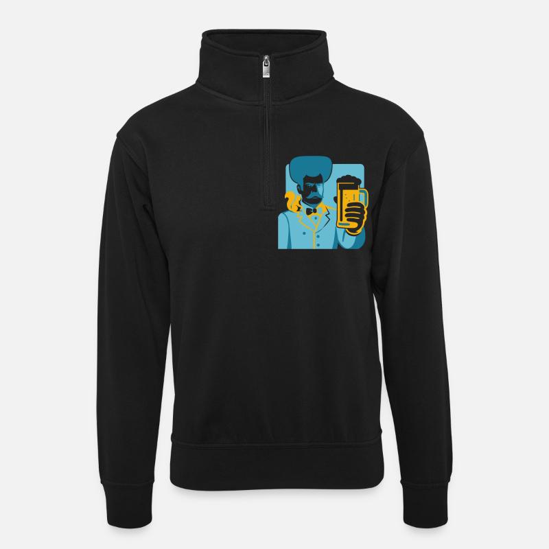 Retro Held mit Bierglas Motiv - Unisex Pullover mit Zip-Kragen - Schwarz