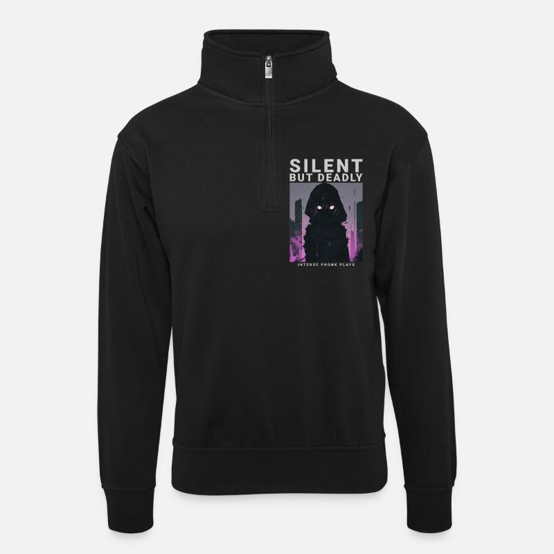 Silent But Deadly Phonk Dark Aesthetic - Unisex sweater with zip collar - black