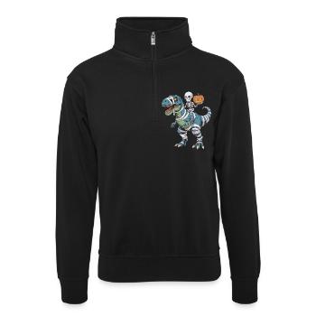 Halloween T-Rex mit Skellet und Kürbis - Unisex Pullover mit Zip-Kragen - Schwarz - Vorne