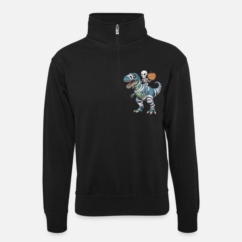 T-Rex d’Halloween avec skellet et citrouille - Sweat col montant zippé unisexe - noir