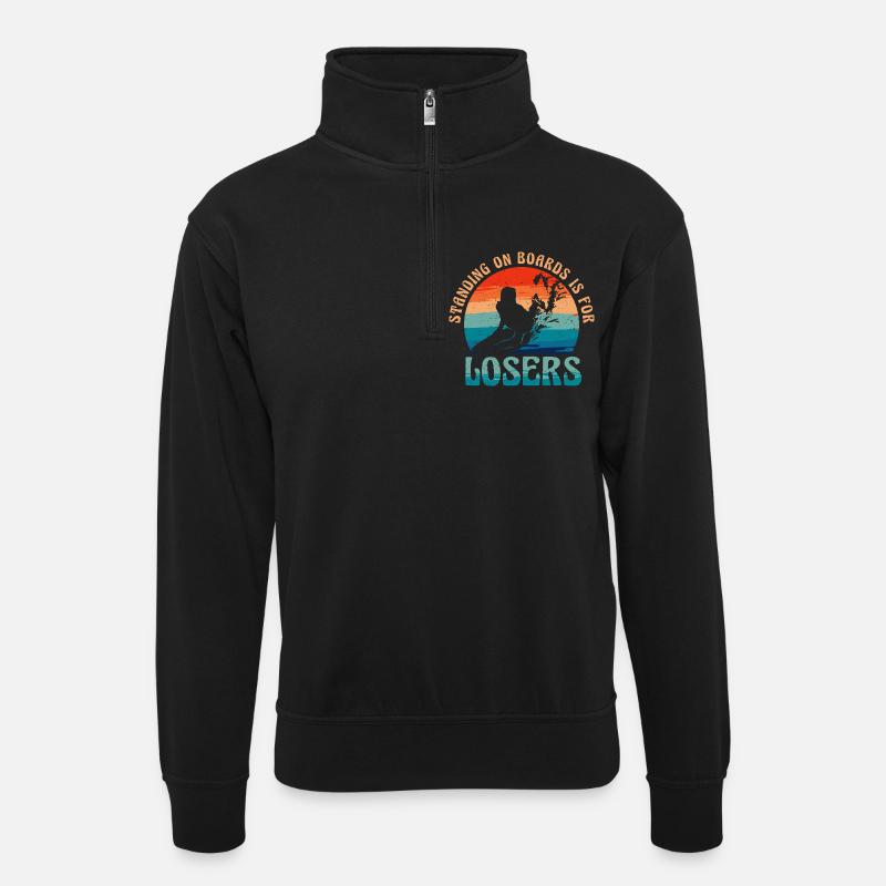 Bodyboarding Bodyboarder - Unisex Pullover mit Zip-Kragen - Schwarz