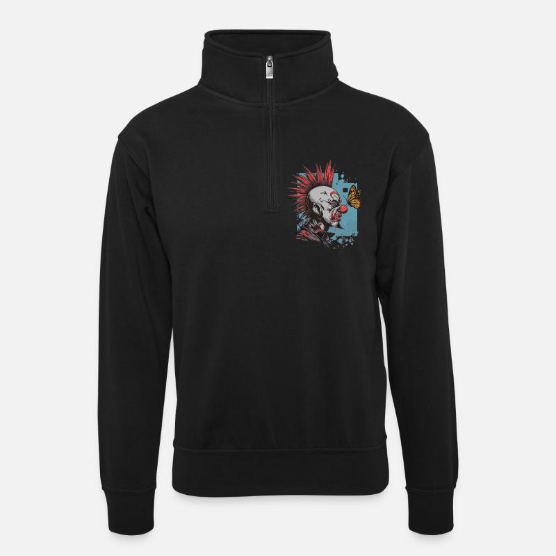 clownPunk und Schmetterling - Unisex Pullover mit Zip-Kragen - Schwarz